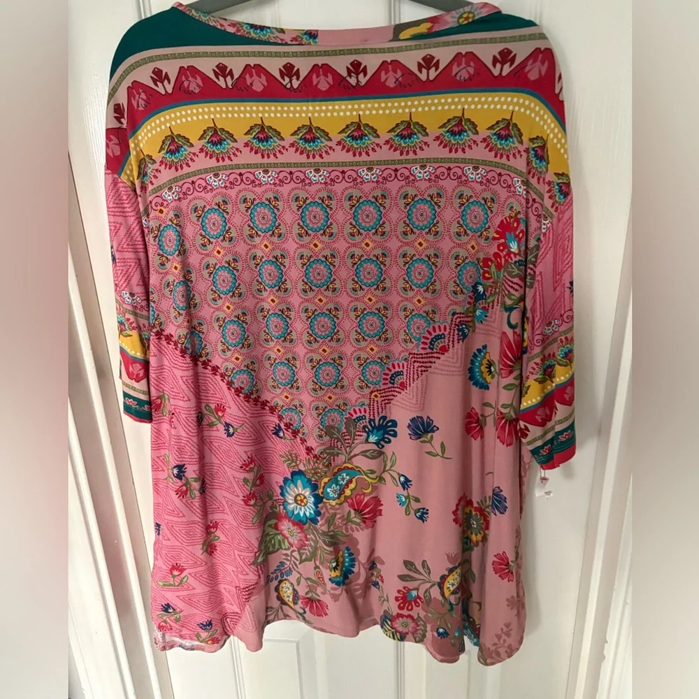 JOHNNY WAS “Janie” Paisley Floral boat neck long tee~ Size 2X - Picture 2 of 6